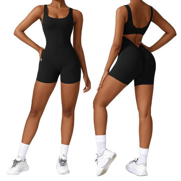 Women's Jumpsuit Sexy Backless One Piece Jumpsuit Shorts Sleeveless Tummy Control V Shape Back Tightening Hip Bodysuit Yoga Bodysuit Jumpsuit