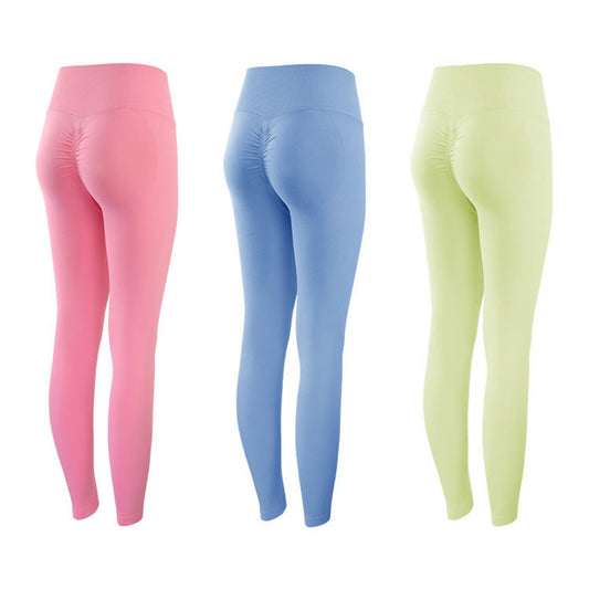 Women's seamless T-line peach buttocks yoga pants women's pleated high-waisted tummy tuck and hip lifting fitness pants